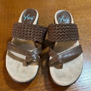 YUU Brown Braided Wedge Sandals Size 6M. Excellent Condition!